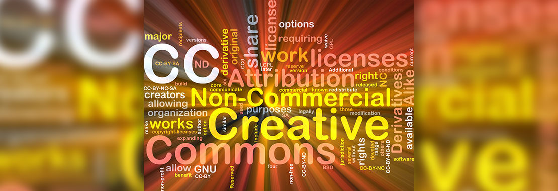 Word cloud containing words like CC, Creative Commons, non-commercial, licenses, rights, share, work, etc.