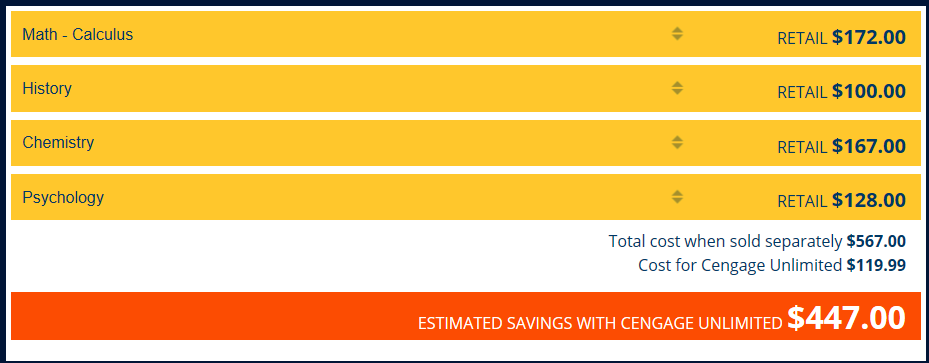 image showing potential savings of Cengage Unlimited