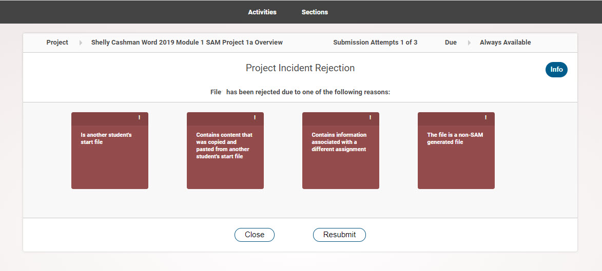 SAM Project Incident Report Student View When Incident Is Identified