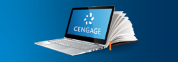 fusion of book and laptop with Cengage logo onscreen