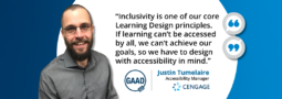 Headshot of Justin Tumelaire with quote about inclusivity