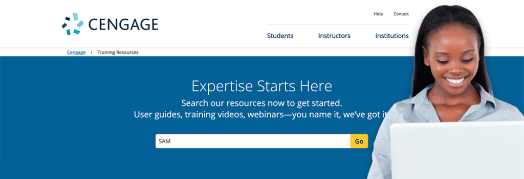 Screenshot of search bar section for Cengage training resources