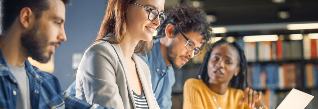 Diverse team of young business law students have a meeting