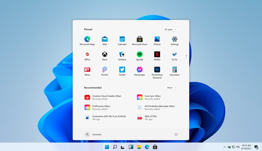 image of new start menu in Windows 11