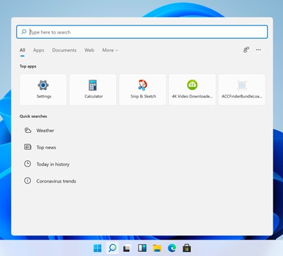 image of new search menu in Windows 11