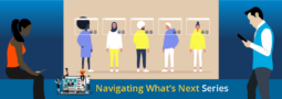 graphic of various standing people from different backgrounds with profile page boxes around their heads