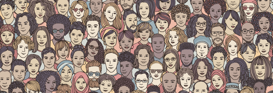Illustration of mass group of people all of different racial and ethnic backgrounds.