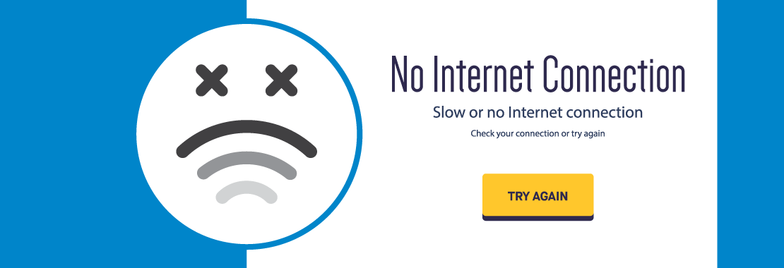 wireless signal shaped as unhappy face with "no internet" warning