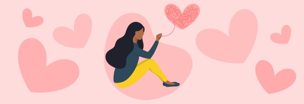 graphic of woman surrounded by hearts