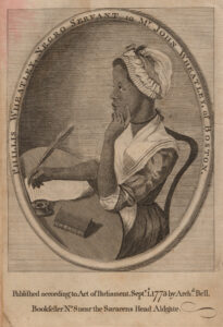 Phillis Wheatley with pen and paper