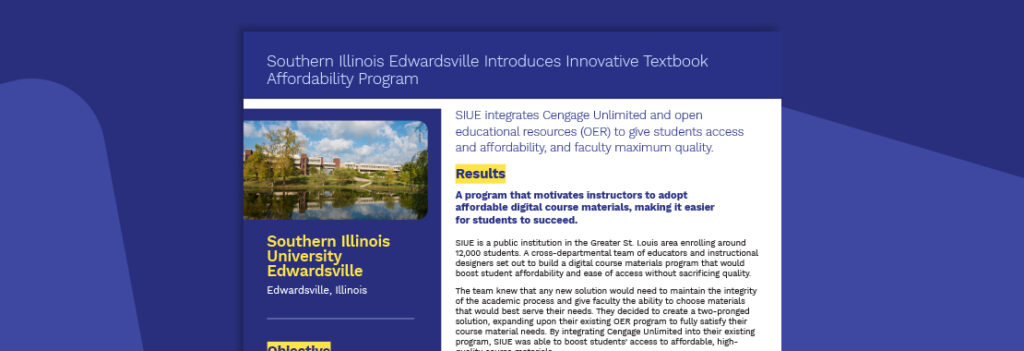Top of SIUE customer story on blue background