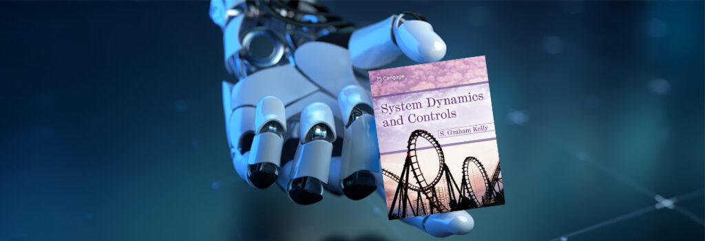 Robot hand holding System Dynamics and Controls textbook.