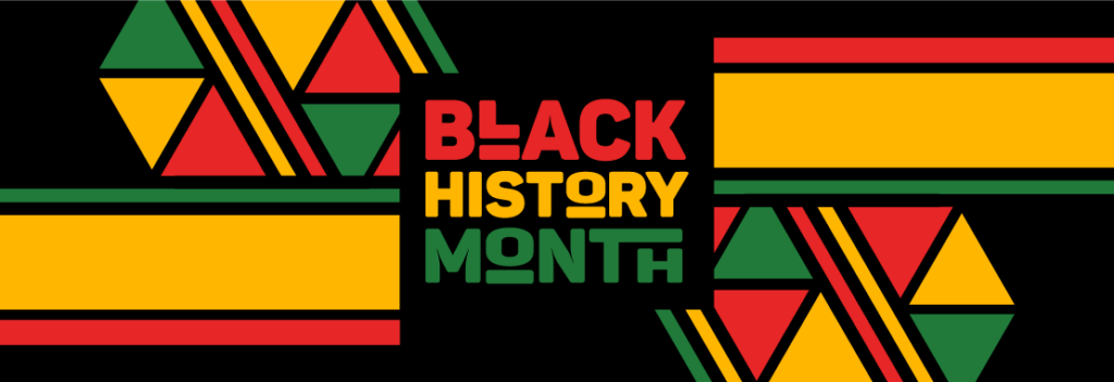 Black History Month set against a patterned background.