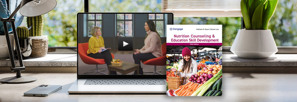 Cover image for "Nutrition Counseling and Education Skill Development" placed next to open laptop displaying counseling video.