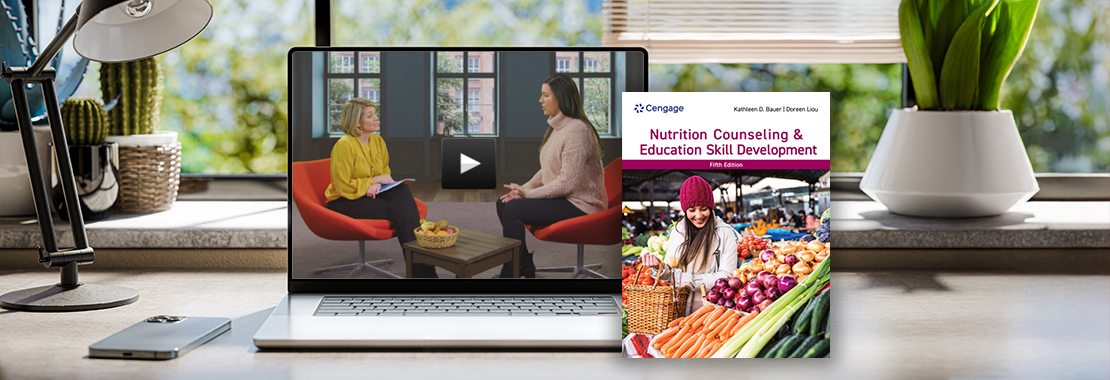 Cover image for "Nutrition Counseling and Education Skill Development" placed next to open laptop displaying counseling video.